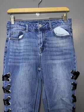 For The Republic Jeans Womens 6/27 Medium Wash Blue High Rise Straight Lace Up